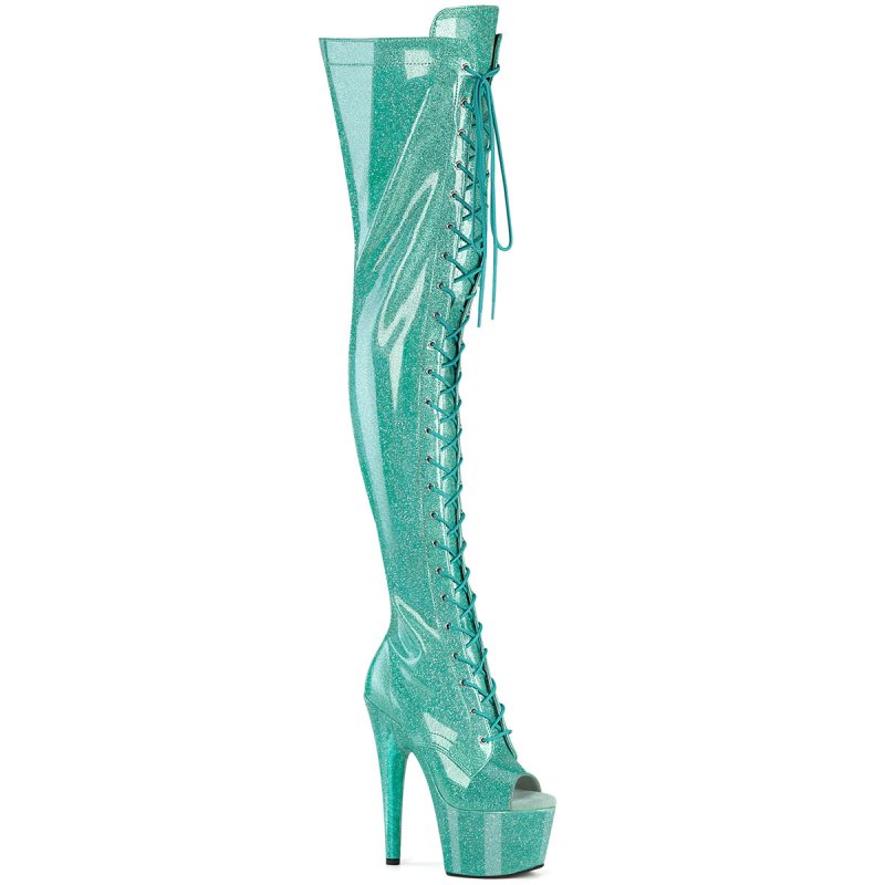 ADORE-3021GP Tyrkysové erotické kozačky Pleaser