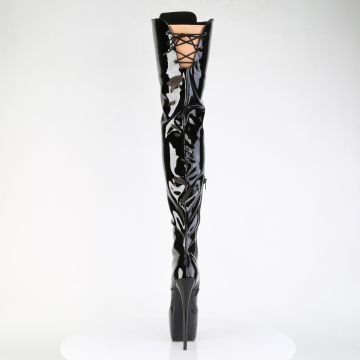 JUBILANT-4012 Černé stehenní kozačky na jehle Pleaser | JUBILANT-4012 Pleaser - zezadu