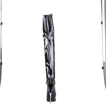 Černé erotické kozačky nad kolena SCR3010/B Pleaser - zezadu