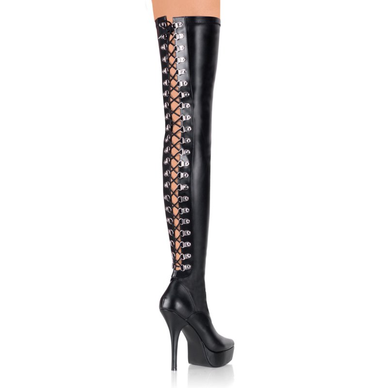 IND3063/B/PU Černé matné sexy kozačky nad kolena