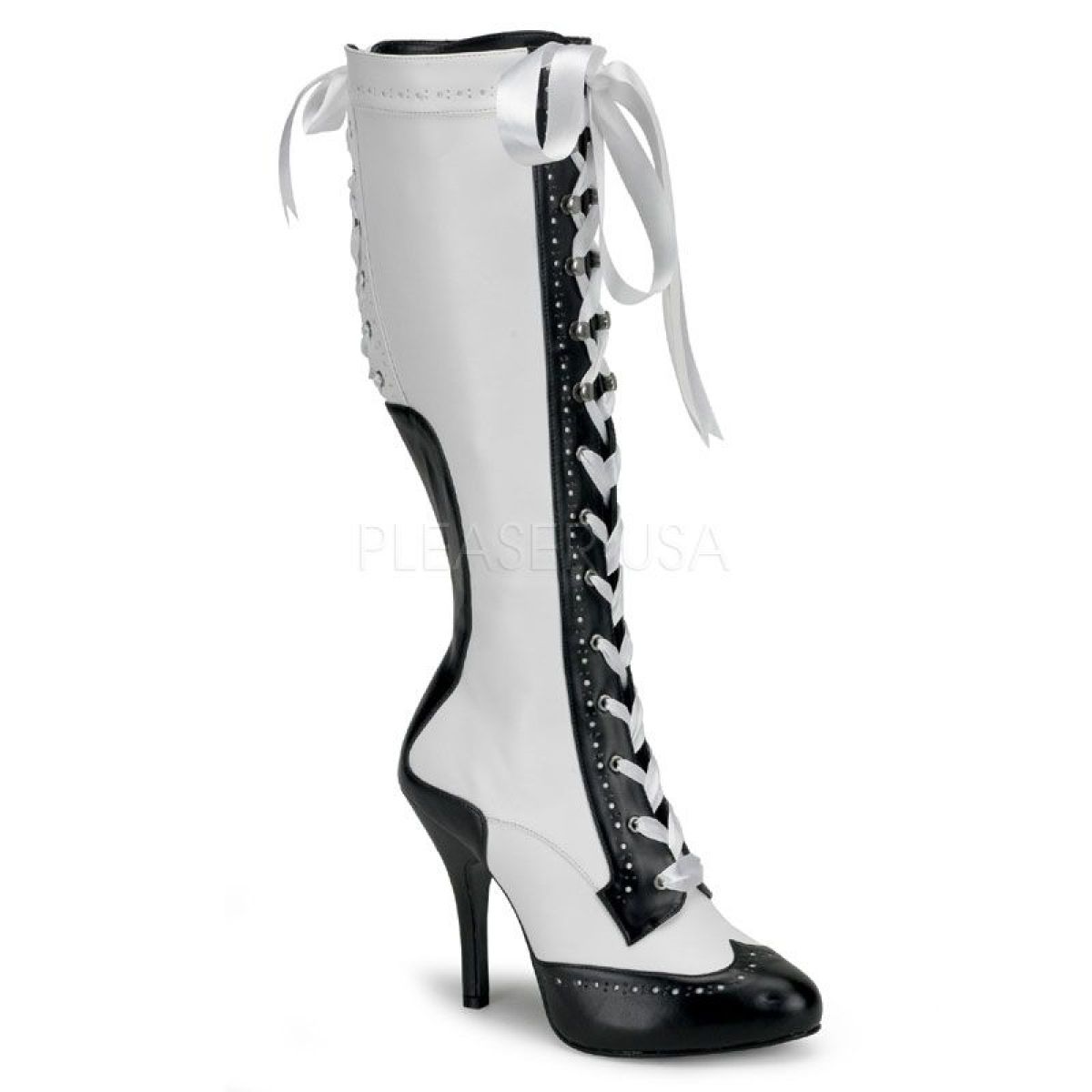 TEM126/WB/PU Černobílé retro kozačky | TEMPT-126 Pleaser