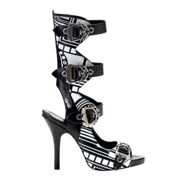 ZOM106UV/B/PU Černobílé lodičky vysoké k lýtku | ZOMBIE-106UV Pleaser