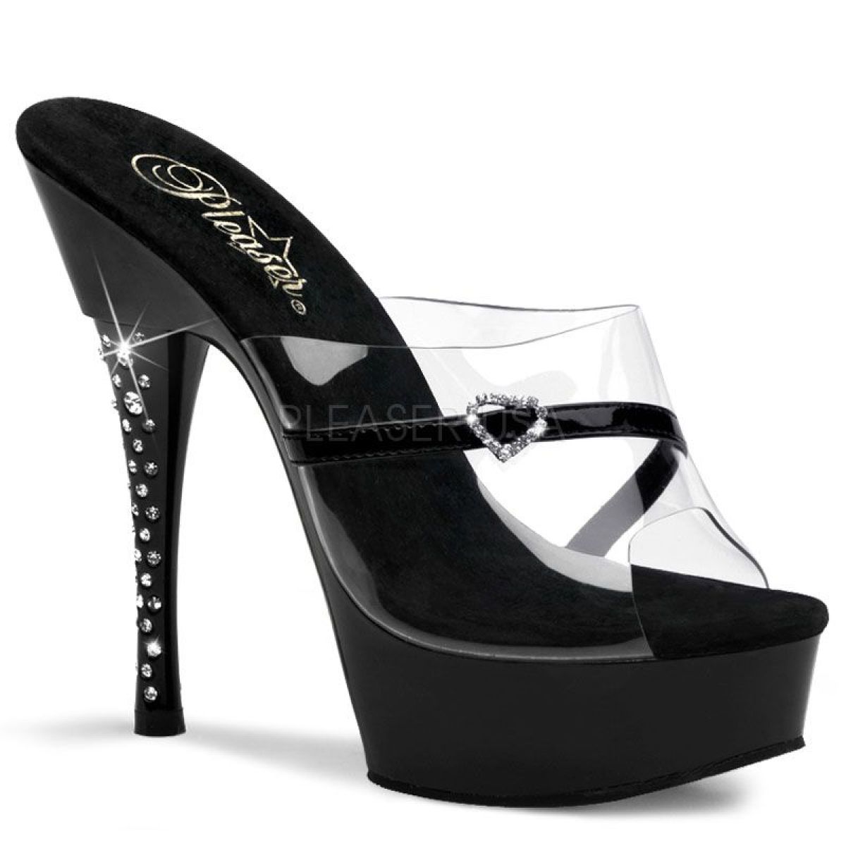 DIA601H/CB/B Sexy černé pantofle | DIAMOND-601H Pleaser