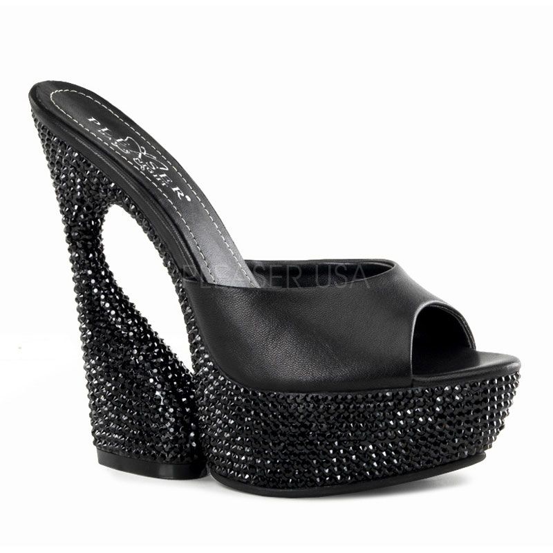 SWAN-601DM Černé luxusní pantofle na klínku