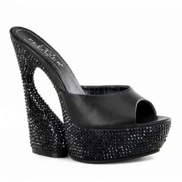 SWAN-601DM Černé luxusní pantofle na klínku