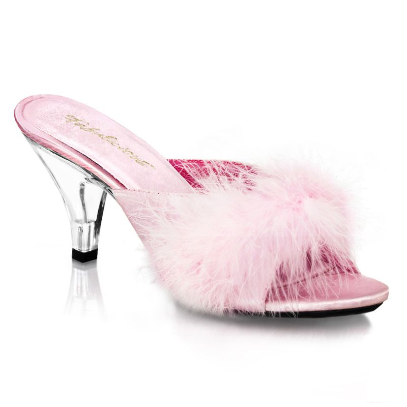 BEL301F/BP/SAT Růžové pantofle s chmýřím | BELLE-301F Fabulicious
