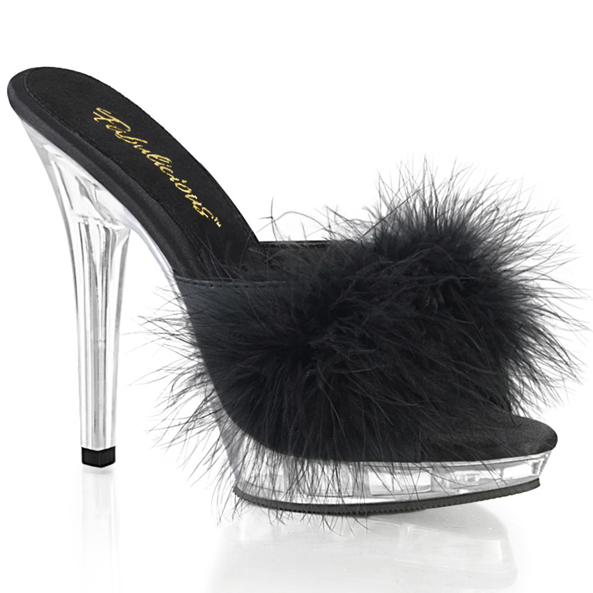 LIP-101-8 Černé pantofle s chmýřím | LIP-101-8 Fabulicious