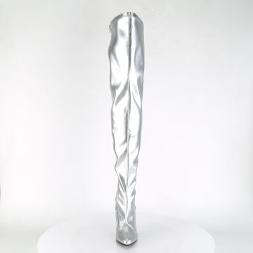 Stříbrné kozačky nad kolena SED3000/S/PU | SEDUCE-3000 Pleaser - zepředu