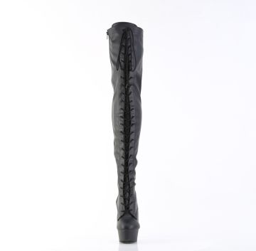 Černé kozačky na stehna DEL3023/B/PU | DELIGHT-3023 Pleaser - zepředu