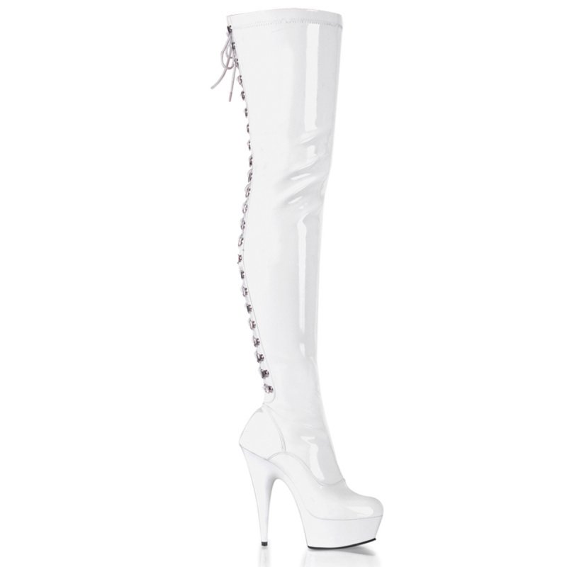 DELIGHT-3063 Bílé kozačky Pleaser