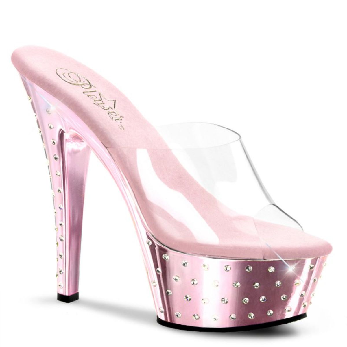 STDUS601/C/BPCH Růžové strip pantofle na vysokém podpatku | STARDUST-601 Pleaser