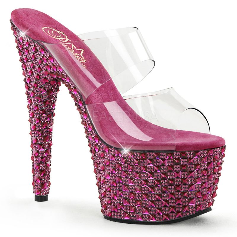 BEJ702PS/C/HP Růžové luxusní pantofle na vysokém podpatku | BEJEWELED-702PS Pleaser
