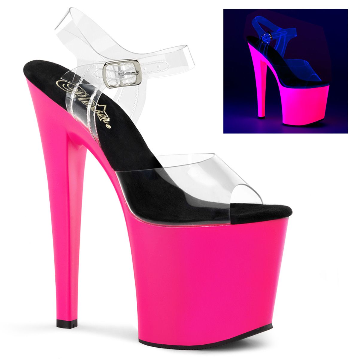 TAB708UV/C/NP Svítivé sexy sandály na extra podpatku | TABOO-708UV Pleaser