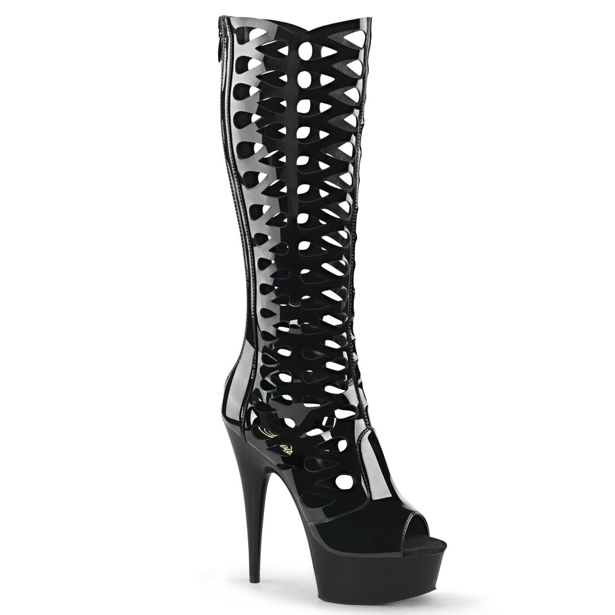 DEL600-42/B/M Černé lakované kozačky | DELIGHT-600-42 Pleaser