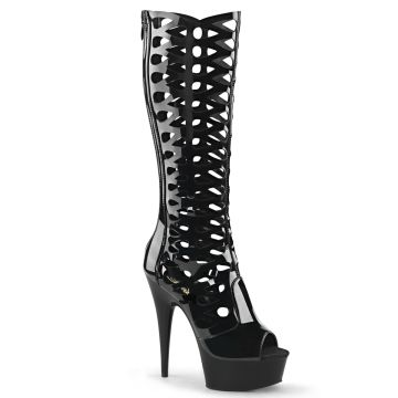 DEL600-42/B/M Černé lakované kozačky | DELIGHT-600-42 Pleaser