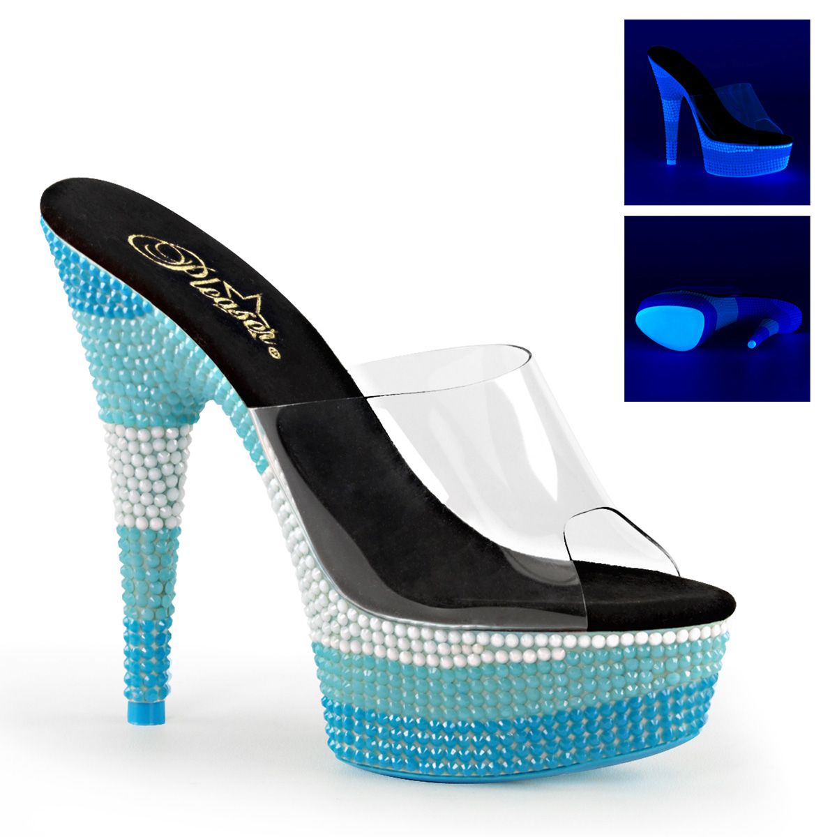 DEL601UVS/C/NMCBL Modré svítící pantofle Pleaser | DELIGHT-601UVS Pleaser